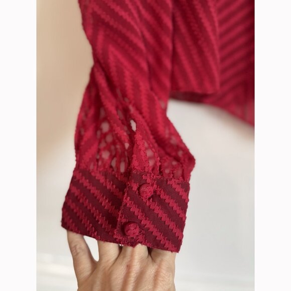 Walter Baker Belinda Sheer Chevron Wrap Top Sz XL Red Romantic Evening Holiday - Picture 6 of 11